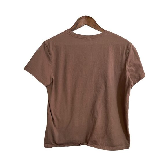 Shein Womens Brown Cursive Freedom Graphic Short Sleeve Semi Crop Top Large - Picture 6 of 6